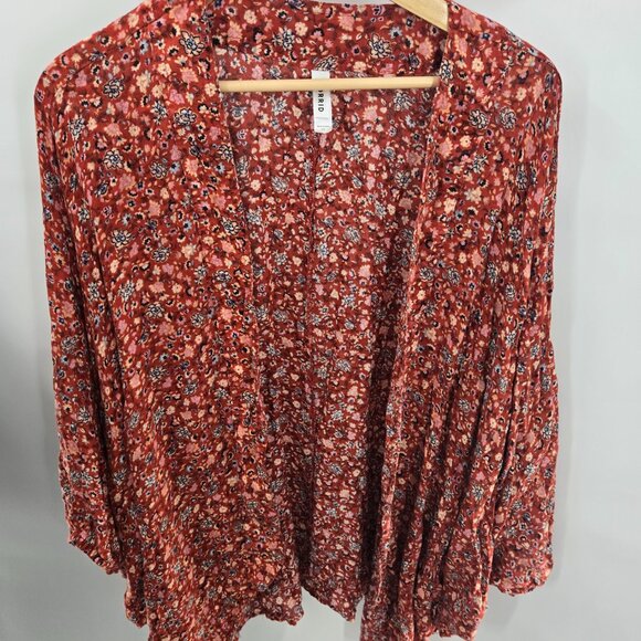 Torrid Red Floral Open Viscose Open Ruana Kimono Boho Cardigan Size 1x/2x - Picture 2 of 15